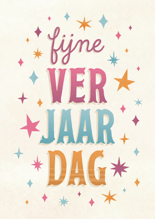 Verjaardagskaart met kleurrijke sterretjes - Verjaardagskaarten Verjaardagskaarten - Verjaardagskaart met kleurrijke sterretjes
