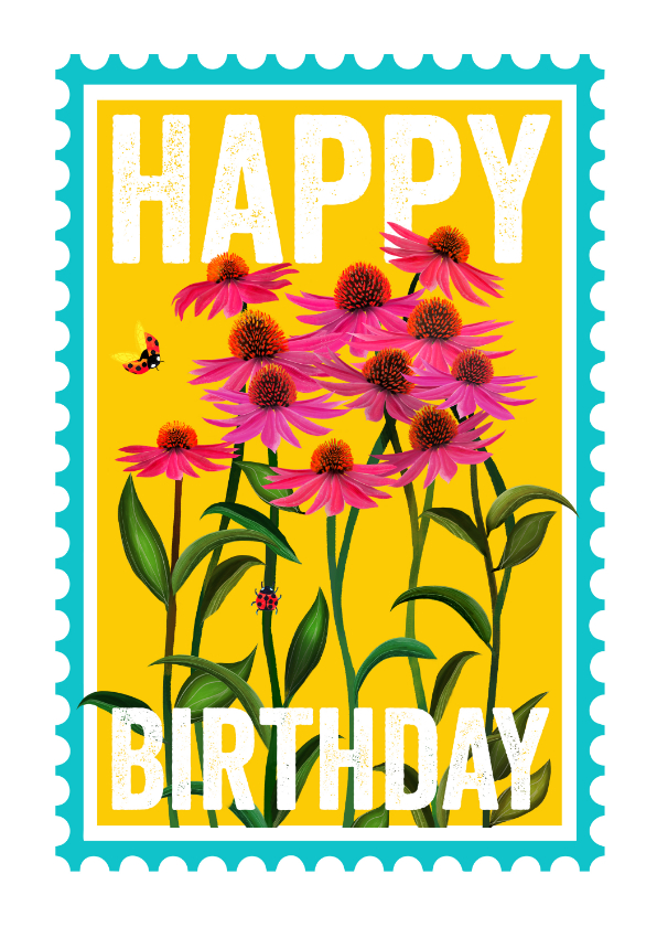 Verjaardagskaart met knalroze bloemen - Verjaardagskaarten Verjaardagskaarten - Verjaardagskaart met knalroze bloemen