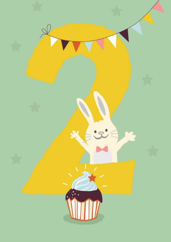 Zeg opzij hetzelfde Luchten Verjaardagskaart met konijn- 2 jaar | Kaartje2go