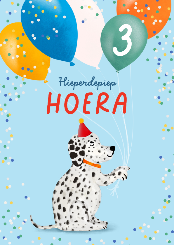 Verjaardagskaarten - Verjaardagskaart met lief hondje en ballonnen