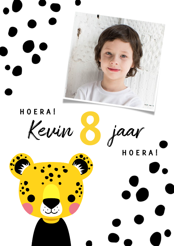 Verjaardagskaart met luipaard en vlekjes - Verjaardagskaarten Verjaardagskaarten - Verjaardagskaart met luipaard en vlekjes