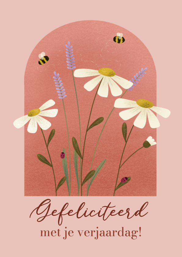 Verjaardagskaarten - Verjaardagskaart met madeliefjes en lavendel