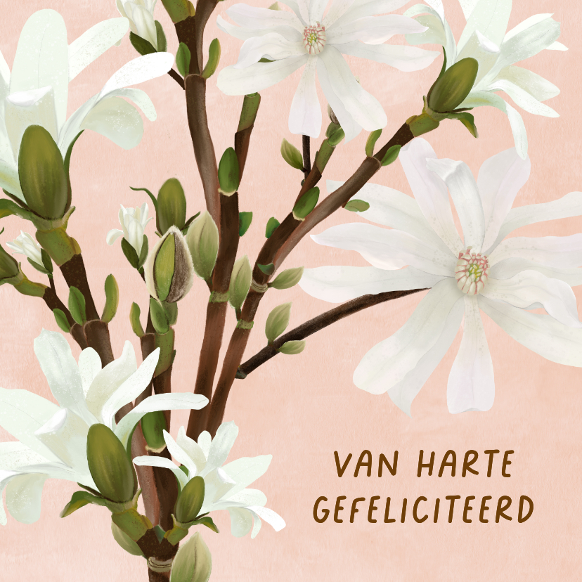 Verjaardagskaarten - Verjaardagskaart met magnolia-bloemen