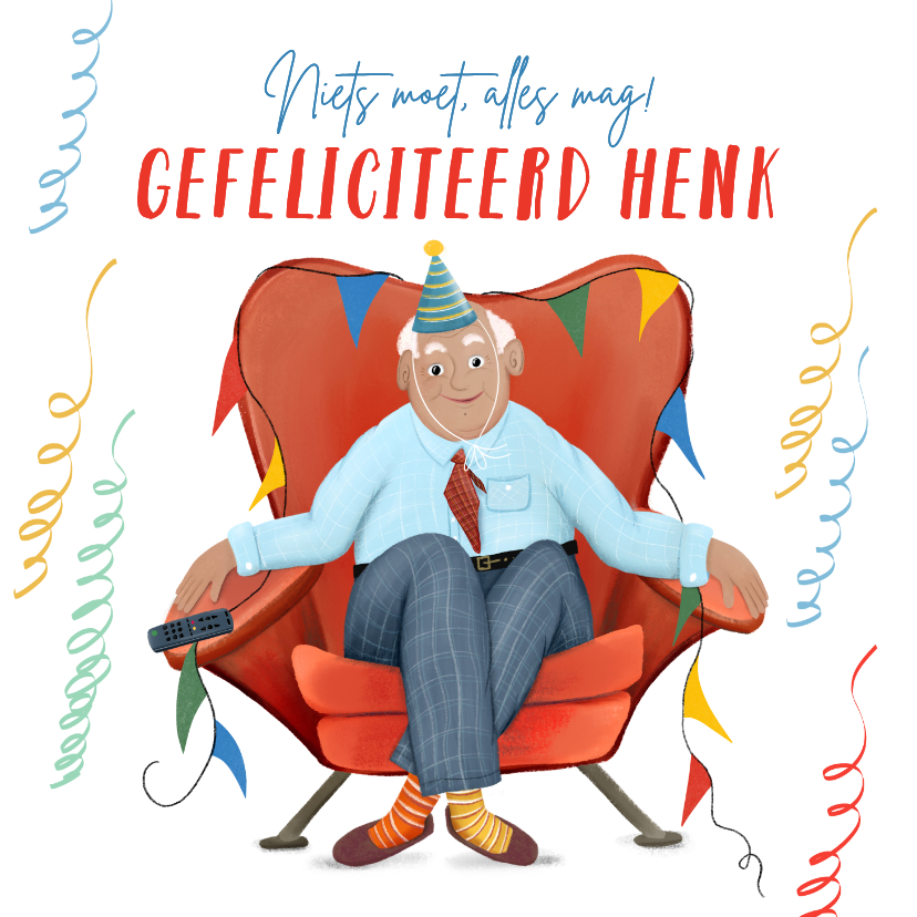 Verjaardagskaarten - Verjaardagskaart met meneer in luie fauteuil