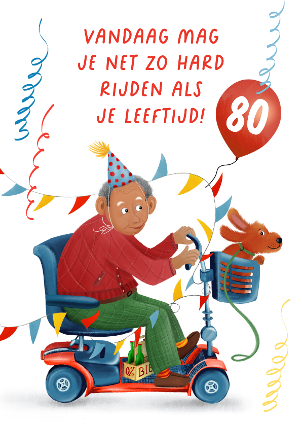Verjaardagskaarten - Verjaardagskaart met meneer op scootmobiel