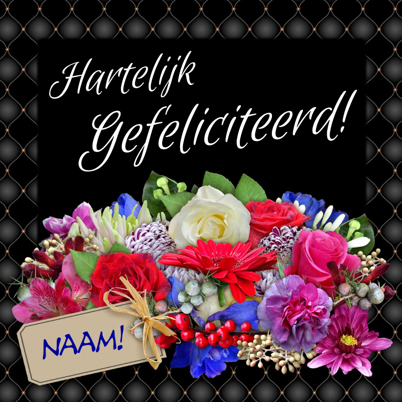 Verjaardagskaart met mooi kader en bos kleurige bloemen - Verjaardagskaarten Verjaardagskaarten - Verjaardagskaart met mooi kader en bos kleurige bloemen