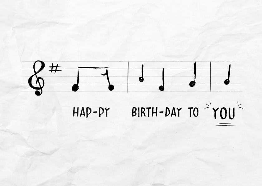 Verjaardagskaarten - Verjaardagskaart met muzieknoten van happy birthday to you
