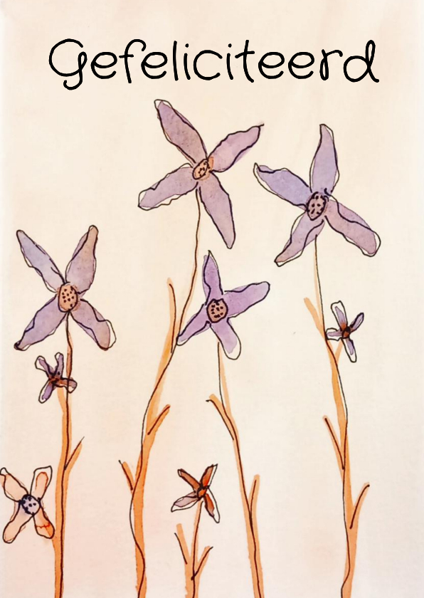 Verjaardagskaarten - Verjaardagskaart met paarse bloemen