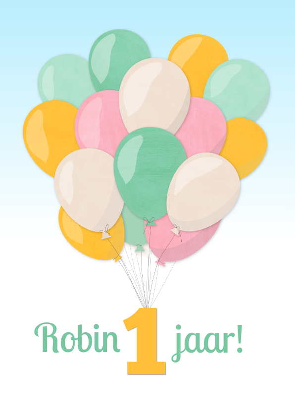 Verjaardagskaarten - Verjaardagskaart met pastelkleurige ballonnen