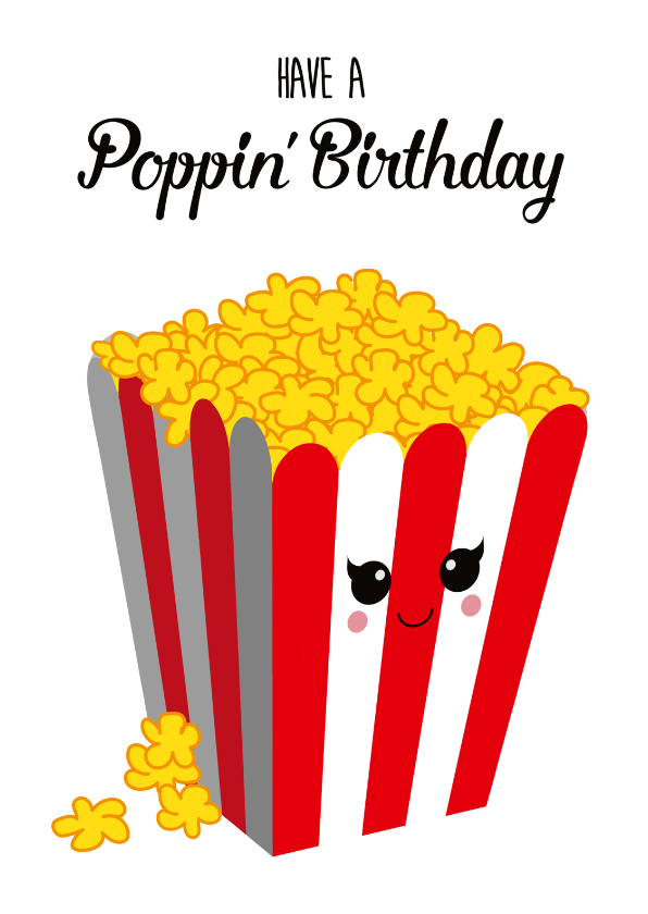 Verjaardagskaart met popcorn - Verjaardagskaarten Verjaardagskaarten - Verjaardagskaart met popcorn