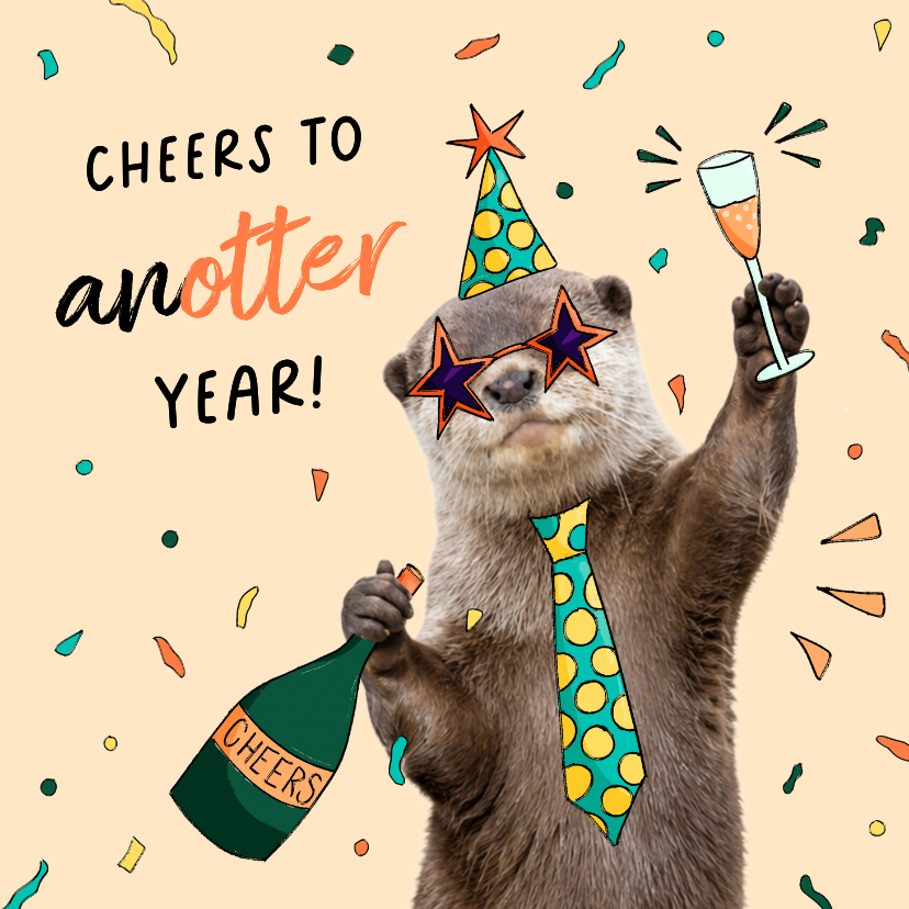 Verjaardagskaart met proostende otter - Verjaardagskaarten Verjaardagskaarten - Verjaardagskaart met proostende otter