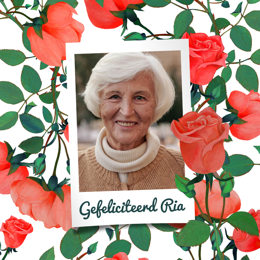 Verjaardagskaart met rozen en foto - Verjaardagskaarten Verjaardagskaarten - Verjaardagskaart met rozen en foto