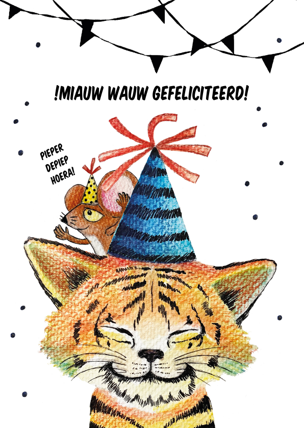 Verjaardagskaarten - Verjaardagskaart met schattige stoere tijger kat