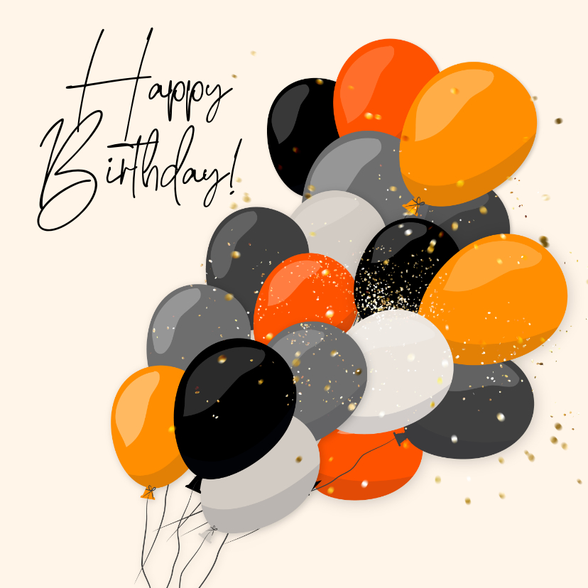 Verjaardagskaarten - Verjaardagskaart met stoere gekleurde ballonnen en confetti