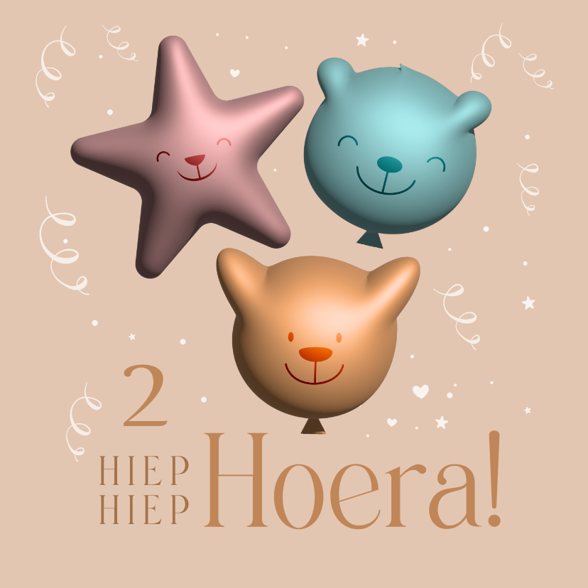 Verjaardagskaarten - Verjaardagskaart met trendy 3d dierenkopjes ballonnen