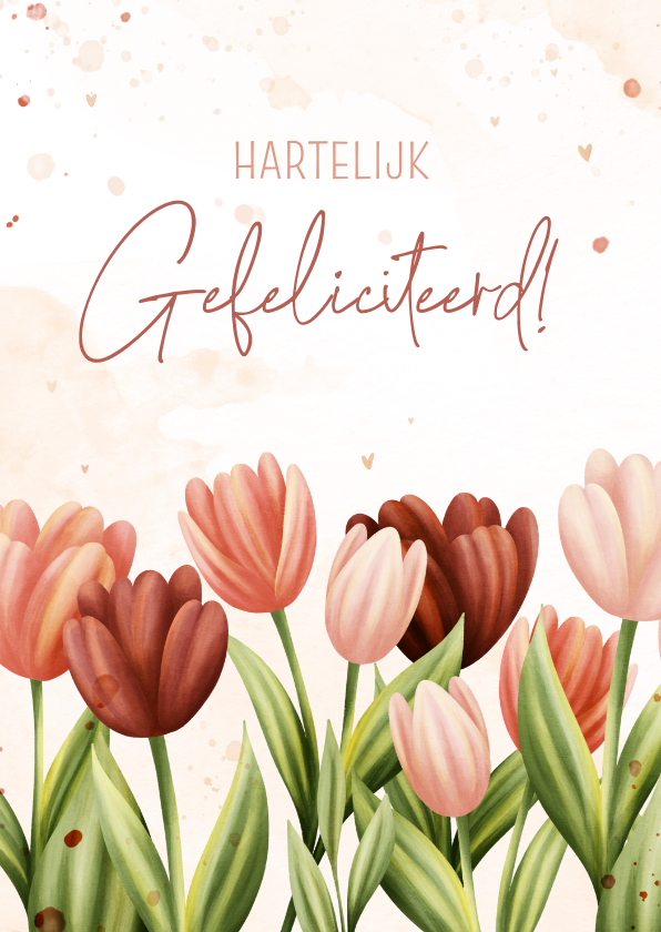 Verjaardagskaarten - Verjaardagskaart met tulpen, hartjes en waterverf