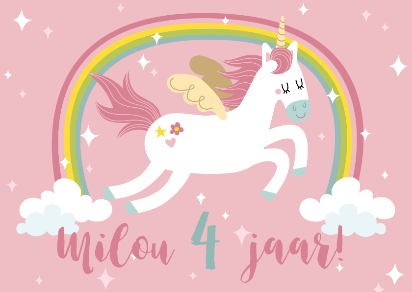 Verjaardagskaarten - Verjaardagskaart met unicorn en regenboog