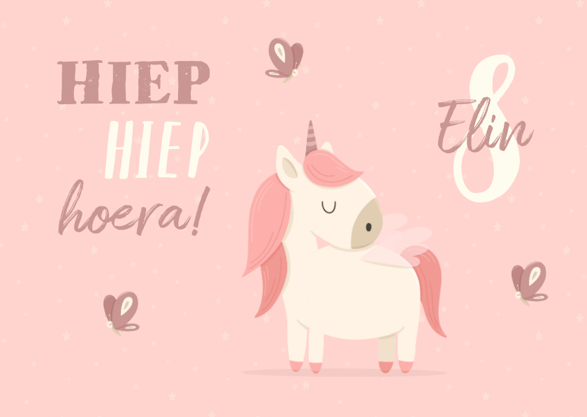 Verjaardagskaart met unicorn en vlinders meisje - Verjaardagskaarten Verjaardagskaarten - Verjaardagskaart met unicorn en vlinders meisje