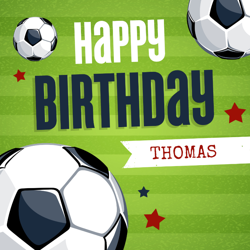Verjaardagskaarten - Verjaardagskaart met voetbal en sterren
