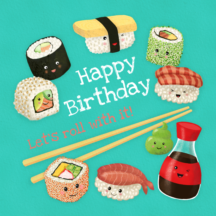 Verjaardagskaarten - Verjaardagskaart met vrolijke sushi