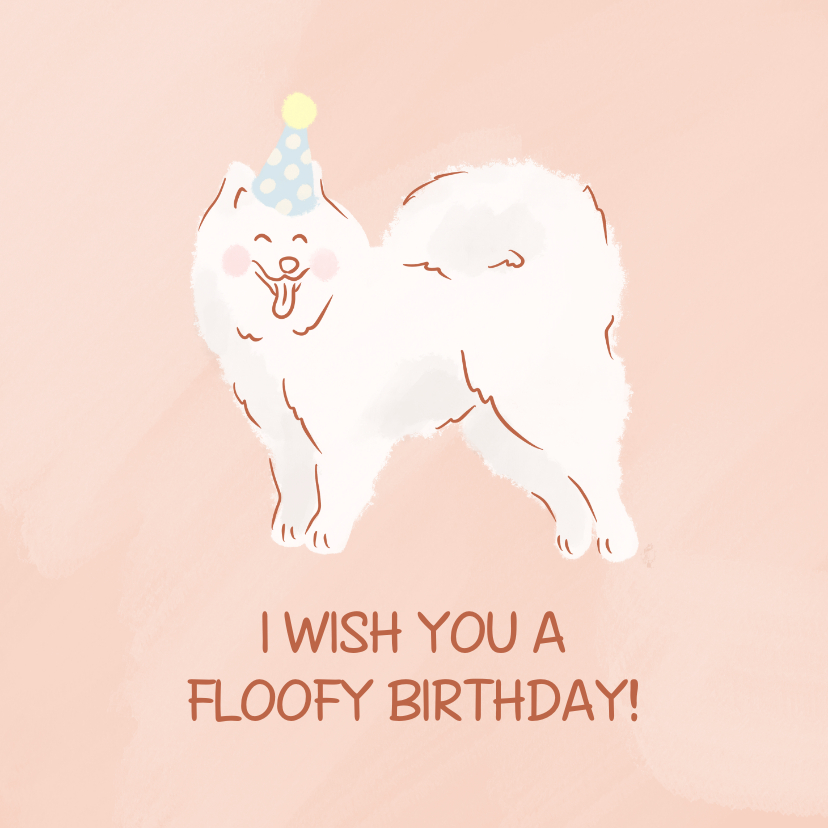 Verjaardagskaarten - Verjaardagskaart met witte hond floofy birthday