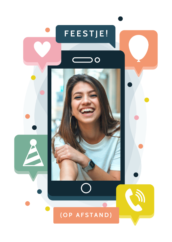Verjaardagskaarten - Verjaardagskaart mobiele telefoon feestje op afstand