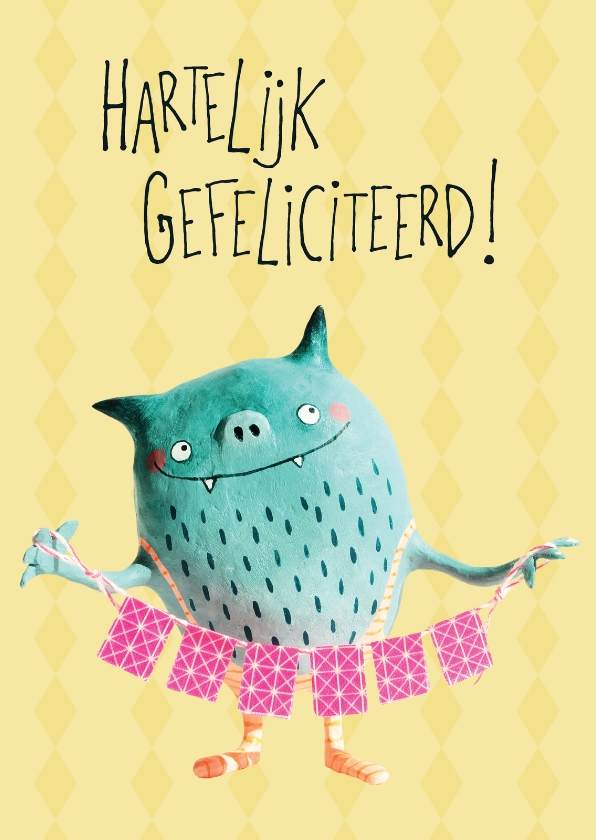 Verjaardagskaart monster feest - Verjaardagskaarten Verjaardagskaarten - Verjaardagskaart monster feest