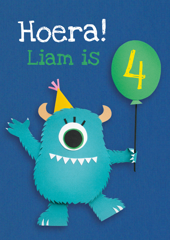 Verjaardagskaarten - Verjaardagskaart monster met ballon