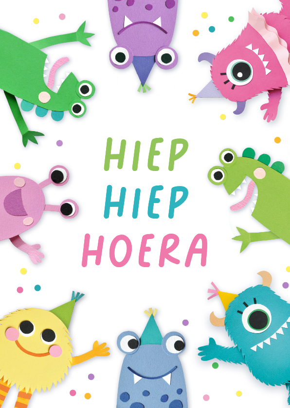Verjaardagskaart monsters wit - Verjaardagskaarten Verjaardagskaarten - Verjaardagskaart monsters wit