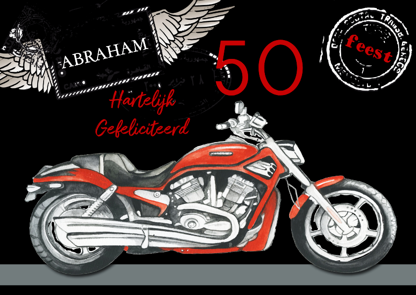 Verjaardagskaarten - Verjaardagskaart motor Abraham