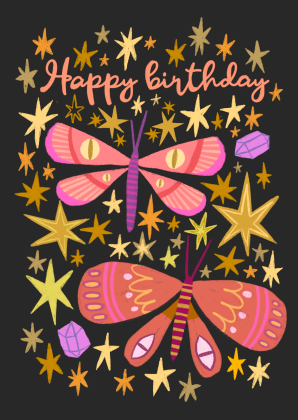 Verjaardagskaarten - Verjaardagskaart mystieke vlinders