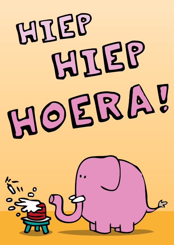 Verjaardagskaart olifant met taart - Verjaardagskaarten Verjaardagskaarten - Verjaardagskaart olifant met taart
