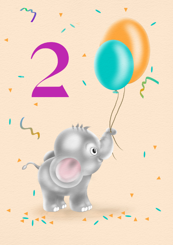 Verjaardagskaart olifantje ballonnen - Verjaardagskaarten Verjaardagskaarten - Verjaardagskaart olifantje ballonnen