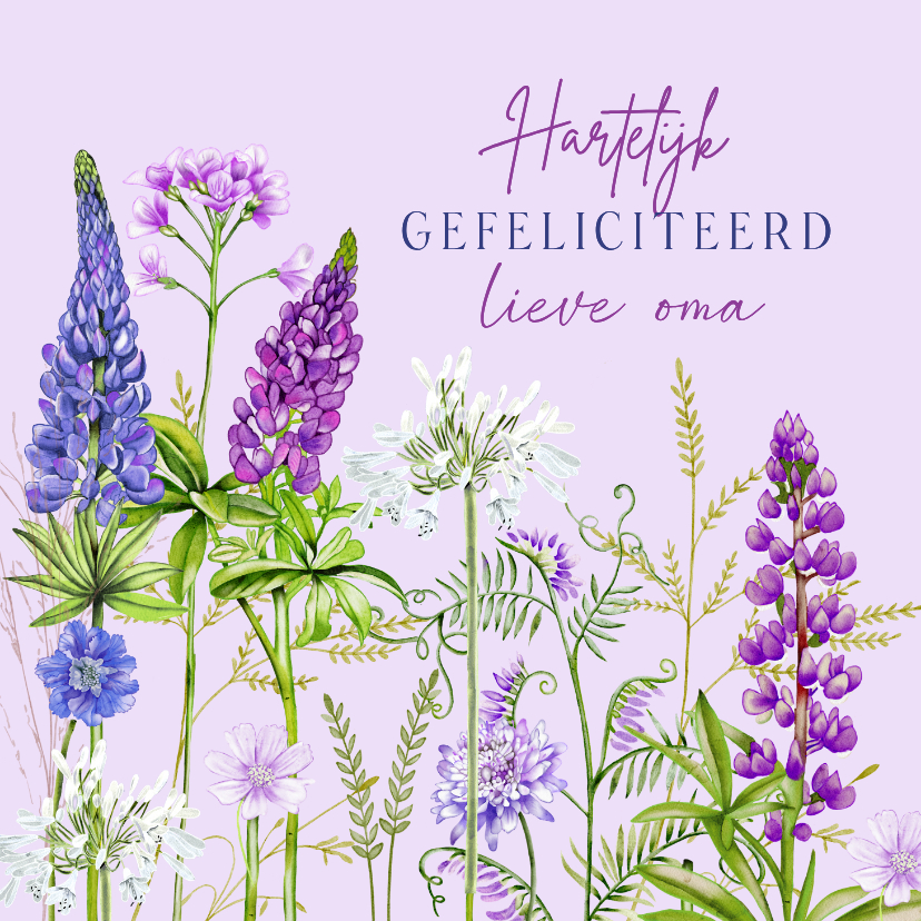 Verjaardagskaarten - Verjaardagskaart oma wilde bloemen in het paars