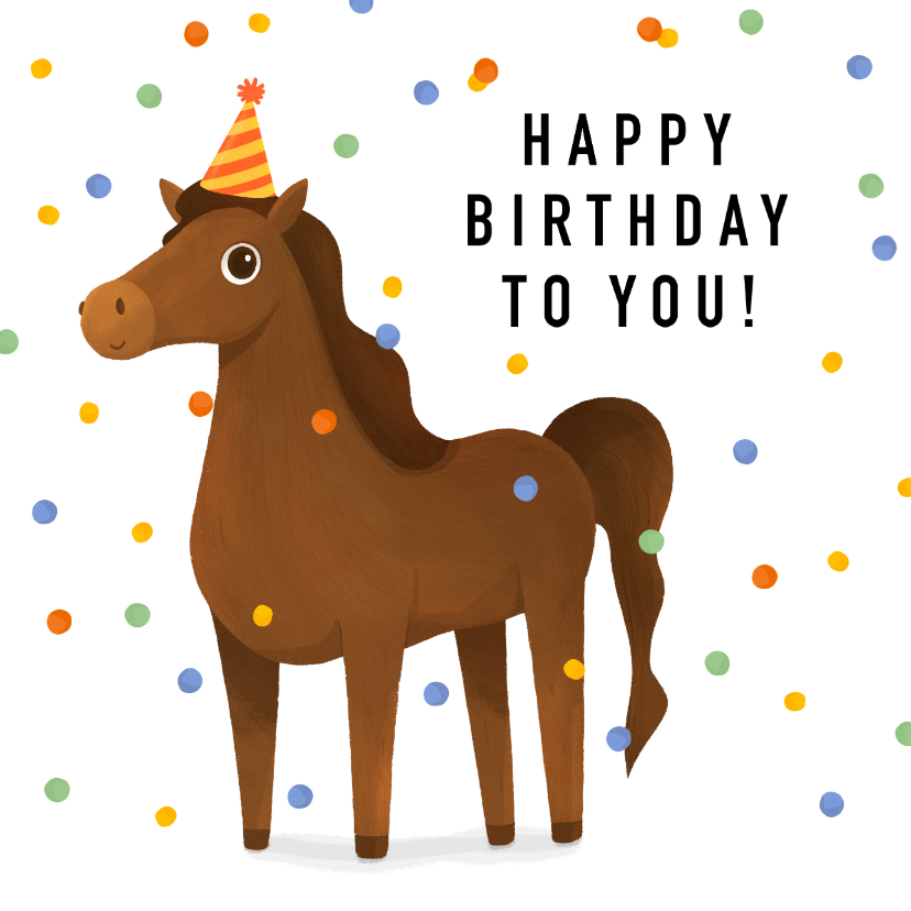 Artiest veeg laden Verjaardagskaart paard confetti happy birthday | Kaartje2go