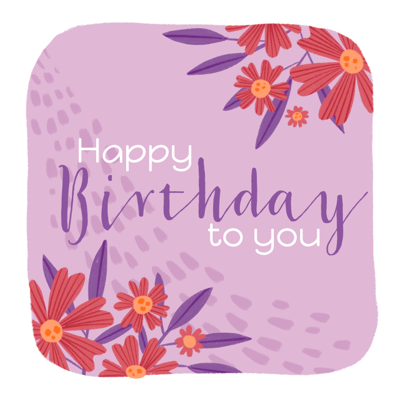 Verjaardagskaarten - Verjaardagskaart paarse kader rode bloem