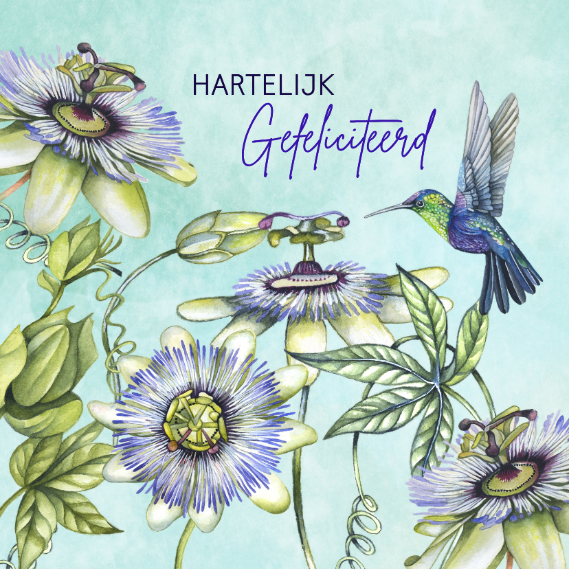 Verjaardagskaarten - Verjaardagskaart passiebloem hummingbird