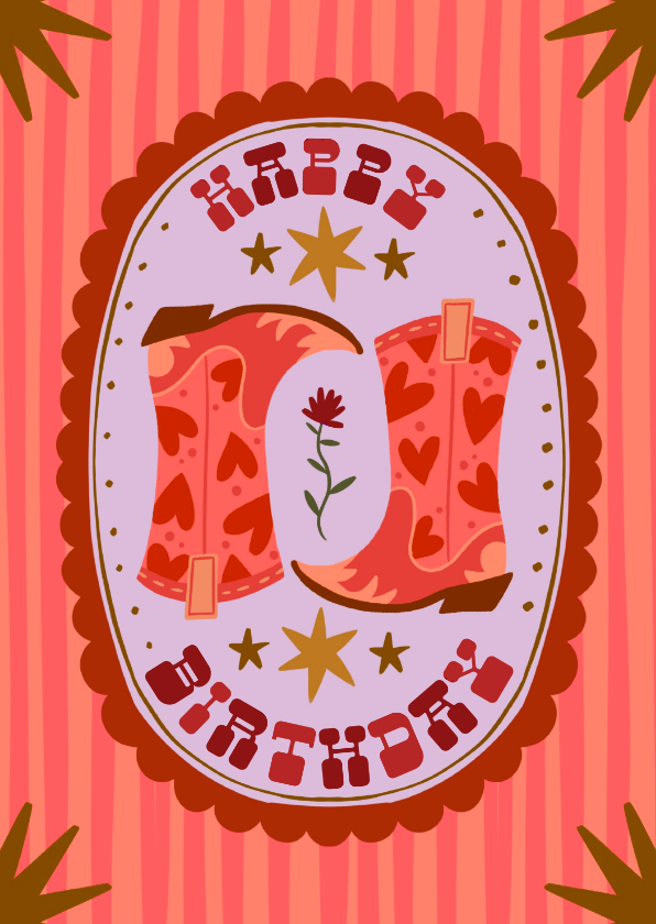 Verjaardagskaart pink heart cowboy boots - Verjaardagskaarten Verjaardagskaarten - Verjaardagskaart pink heart cowboy boots