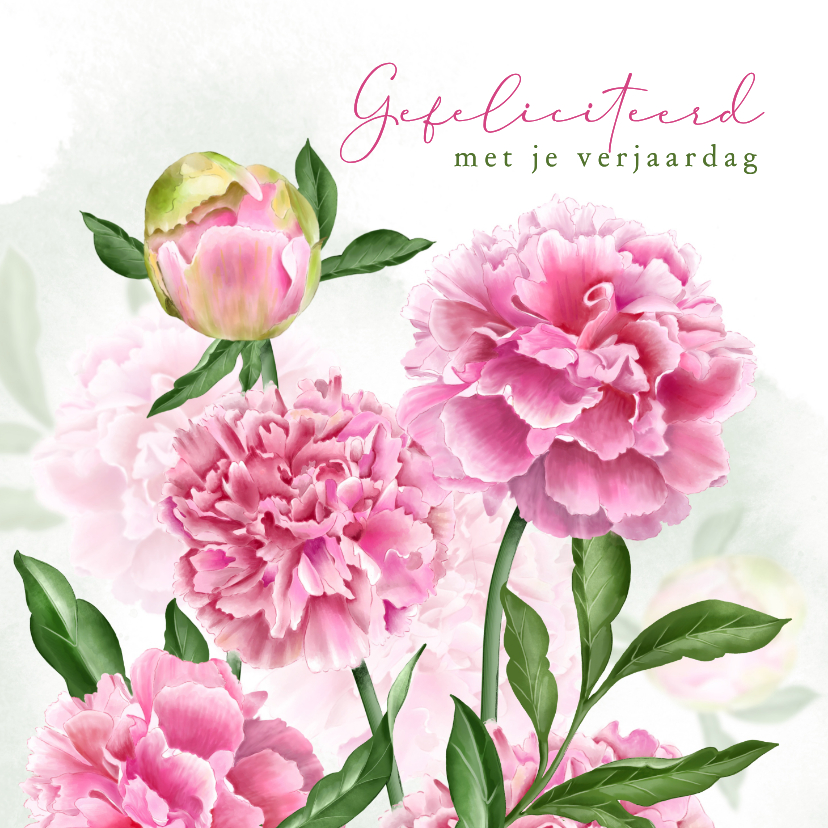 Verjaardagskaart pioenrozen in pastelroze - Verjaardagskaarten Verjaardagskaarten - Verjaardagskaart pioenrozen in pastelroze
