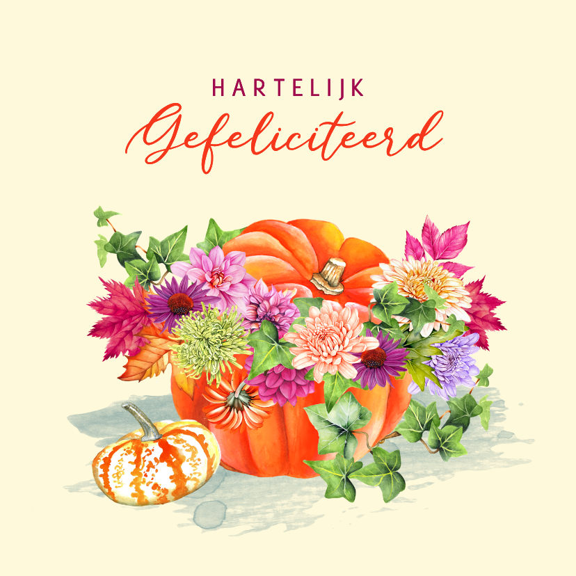 Verjaardagskaart pompoen herfstbloemen - Verjaardagskaarten Verjaardagskaarten - Verjaardagskaart pompoen herfstbloemen