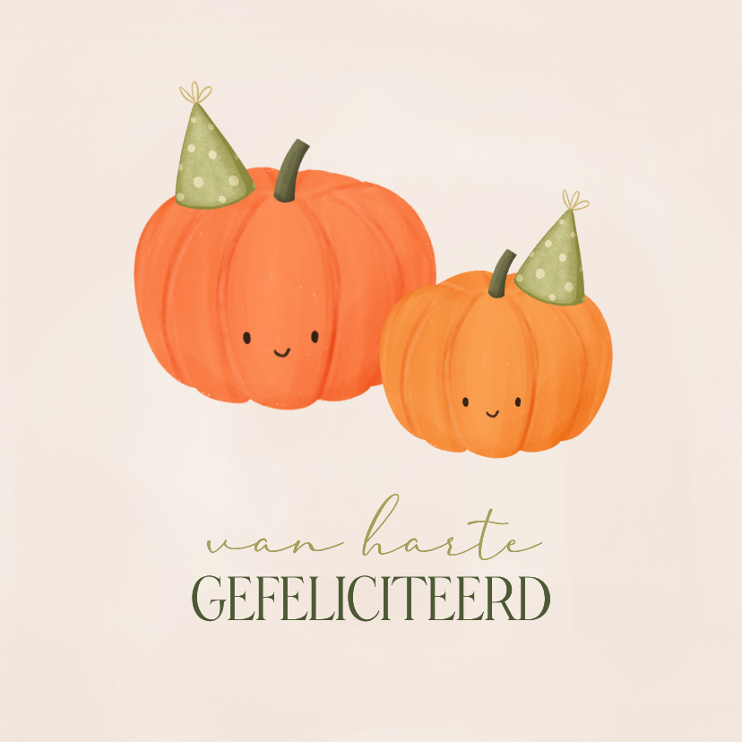 Verjaardagskaart pompoentjes gezicht met feesthoedjes - Verjaardagskaarten Verjaardagskaarten - Verjaardagskaart pompoentjes gezicht met feesthoedjes