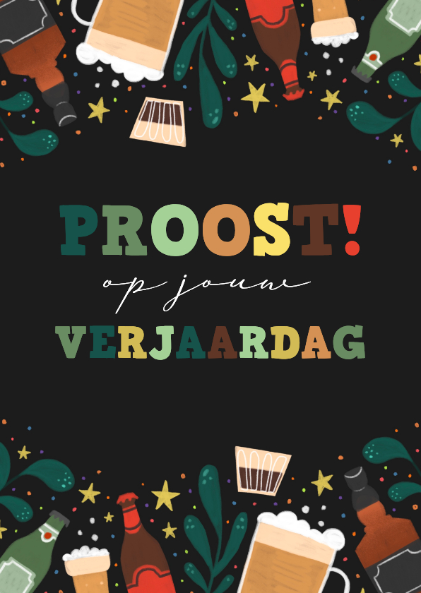 Verjaardagskaarten - Verjaardagskaart proost op jouw verjaardag met drankjes