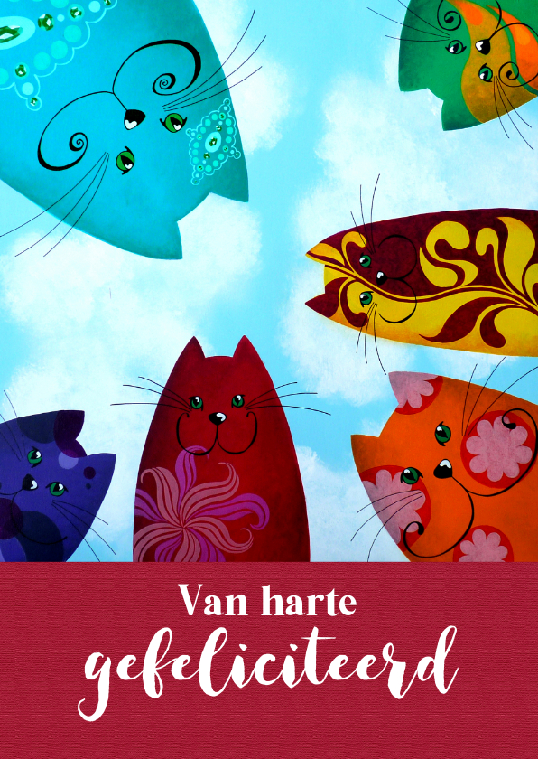 Verjaardagskaart rainbow katten - Verjaardagskaarten Verjaardagskaarten - Verjaardagskaart rainbow katten