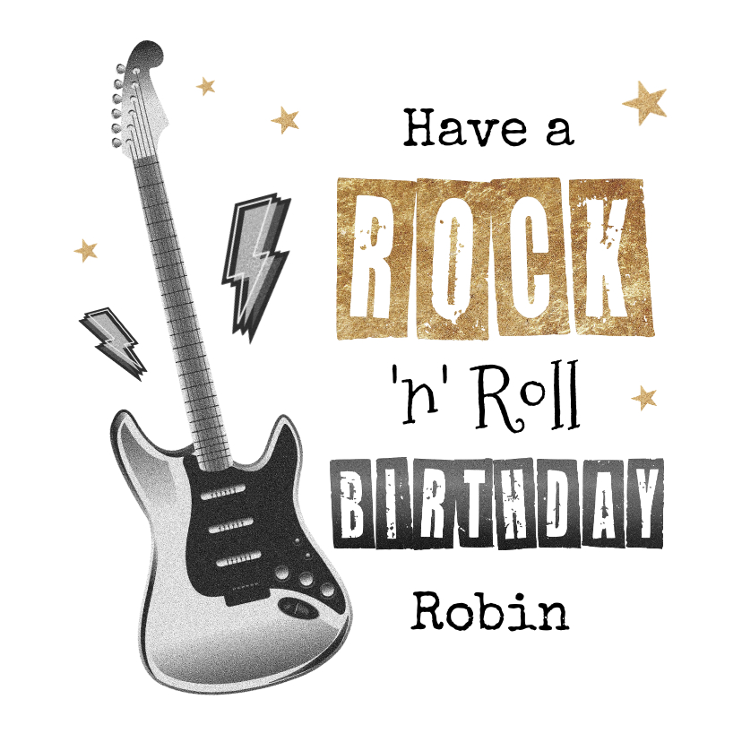 Verjaardagskaarten - Verjaardagskaart rock n roll muziek gitaar happy birthday