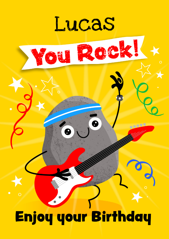 Verjaardagskaarten - Verjaardagskaart rockende steen met gitaar 