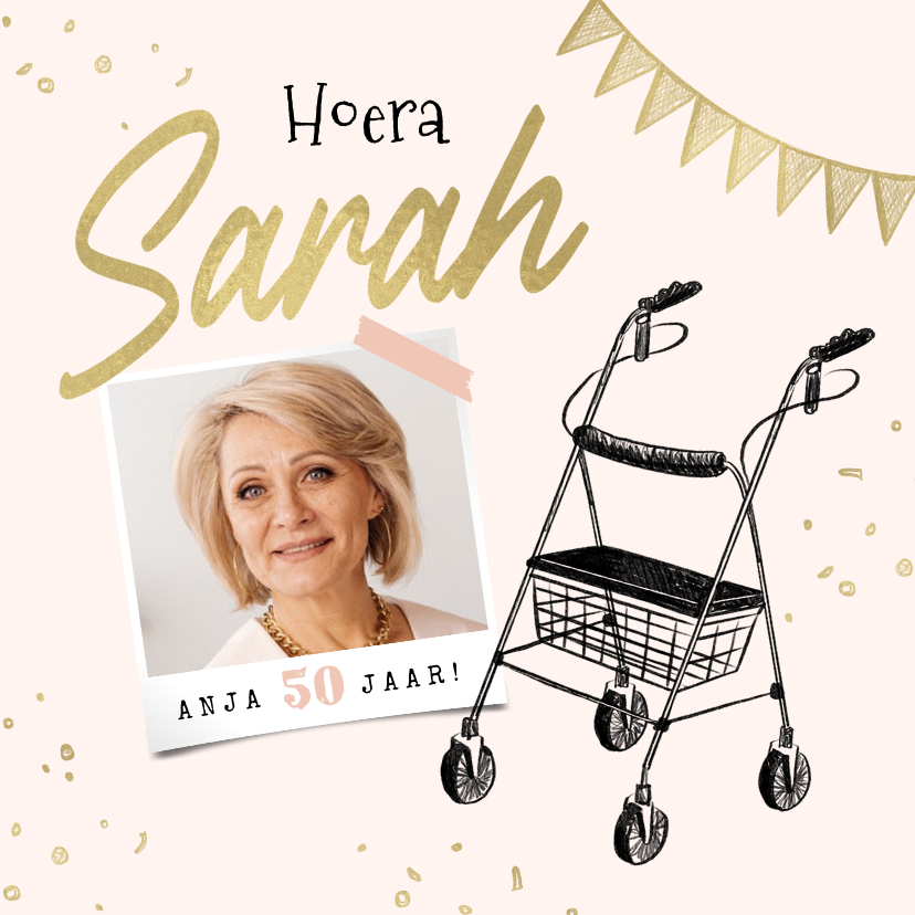 Verjaardagskaarten - Verjaardagskaart rollator Sarah 50 jaar foto