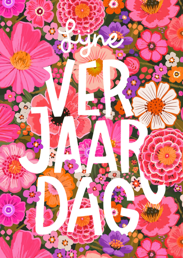 Verjaardagskaarten - Verjaardagskaart roze bloemen met blad