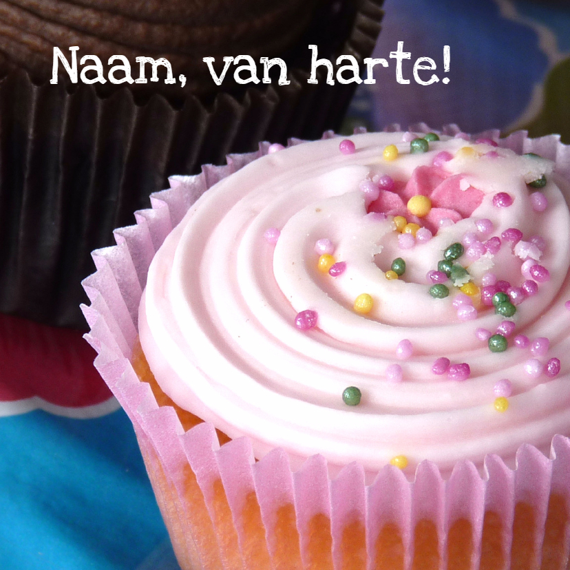 Verjaardagskaart roze cupcake 2 - Verjaardagskaarten Verjaardagskaarten - Verjaardagskaart roze cupcake 2