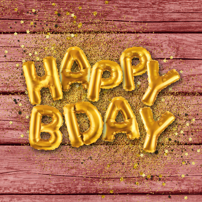 Verjaardagskaart roze hout gouden ballonnen confetti - Verjaardagskaarten Verjaardagskaarten - Verjaardagskaart roze hout gouden ballonnen confetti
