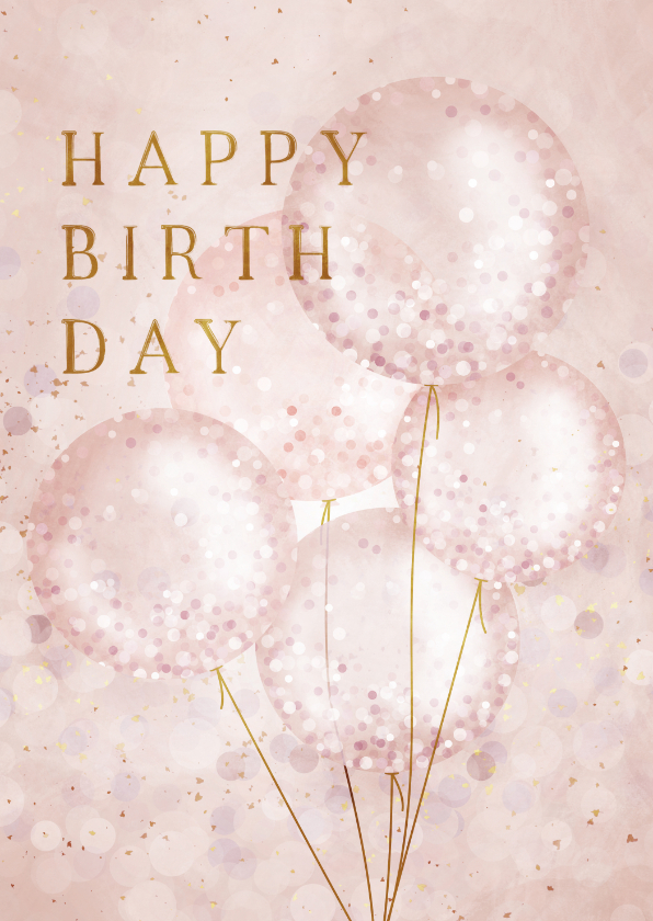 Verjaardagskaarten - Verjaardagskaart roze met confetti ballonnen